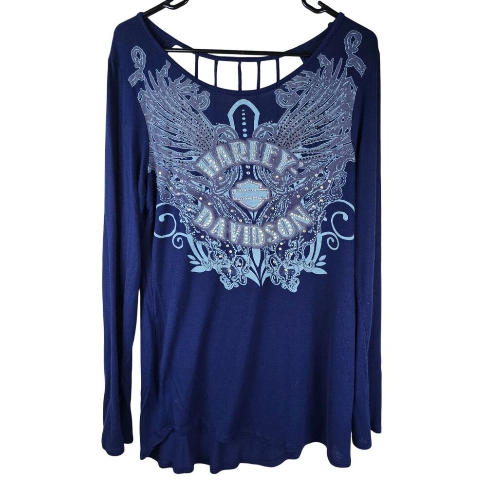 Harley Davidson Y2K 2000s McBling Rhinestone Top Cutout Back XL
